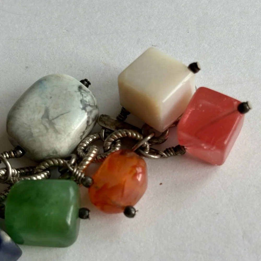 Rox bracelet made of glass & gemstones/ toggle clasp / silver tone/ 8 in length